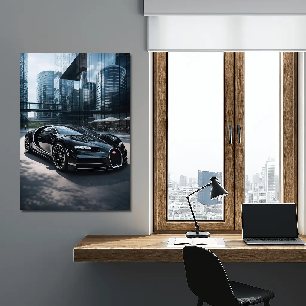 Bugatti Chiron Black Supercar City Buildings – Wall Art