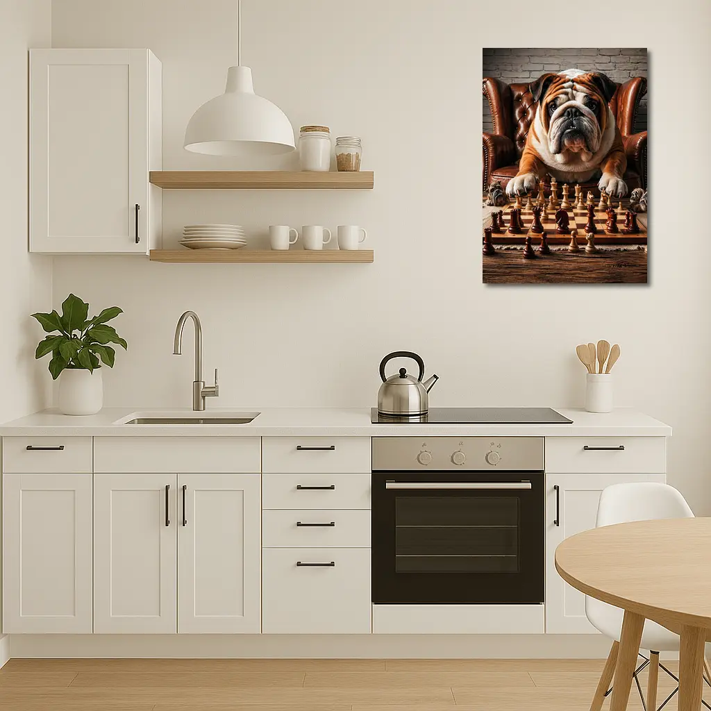 Bulldog Playing Chess Brown Leather Armchair – Wall Art