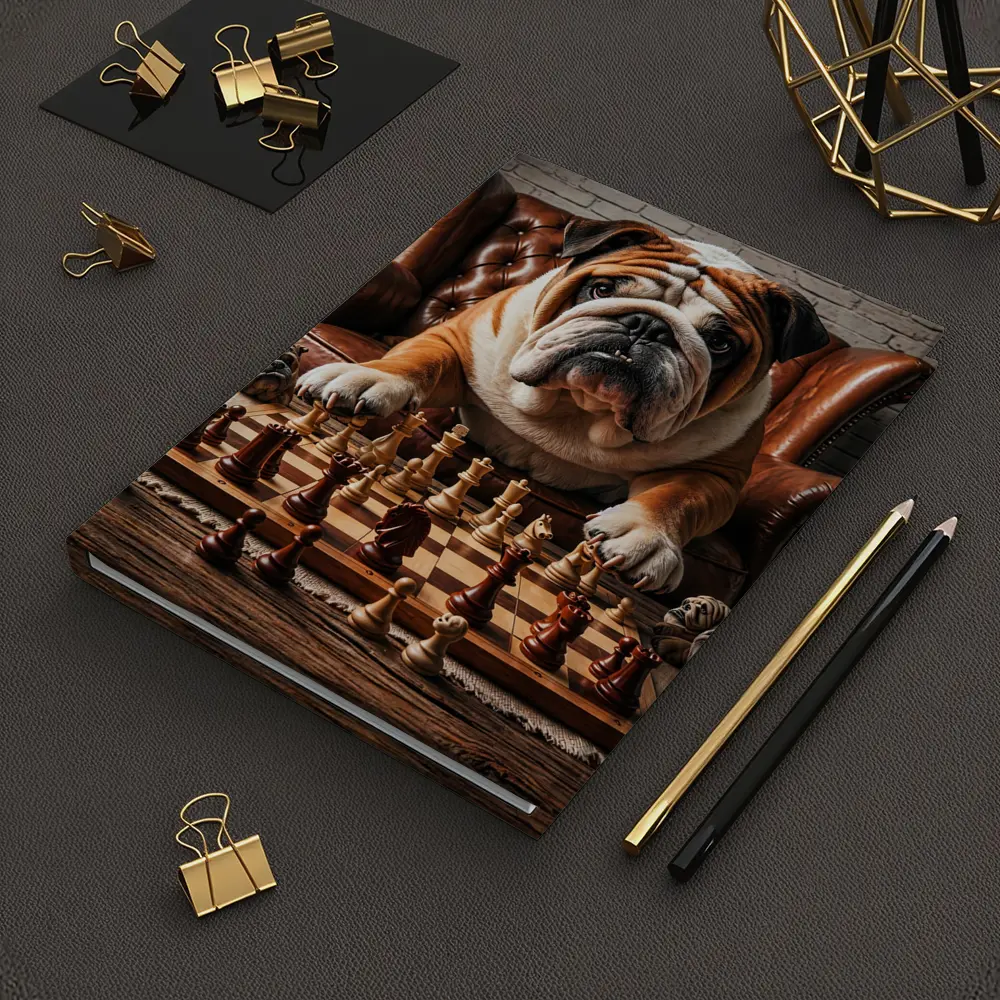 Bulldog Playing Chess Brown Leather Armchair – Notebooks