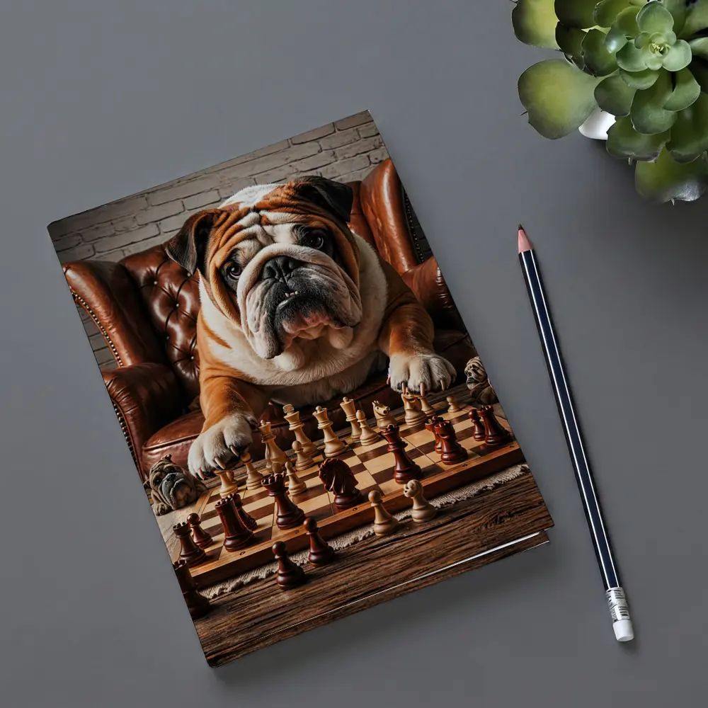 Bulldog Playing Chess Brown Leather Armchair – Notebooks