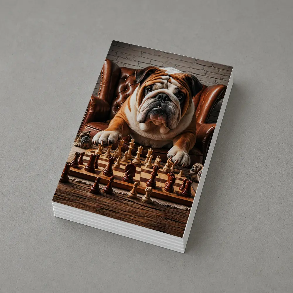 Bulldog Playing Chess Brown Leather Armchair – Postcards