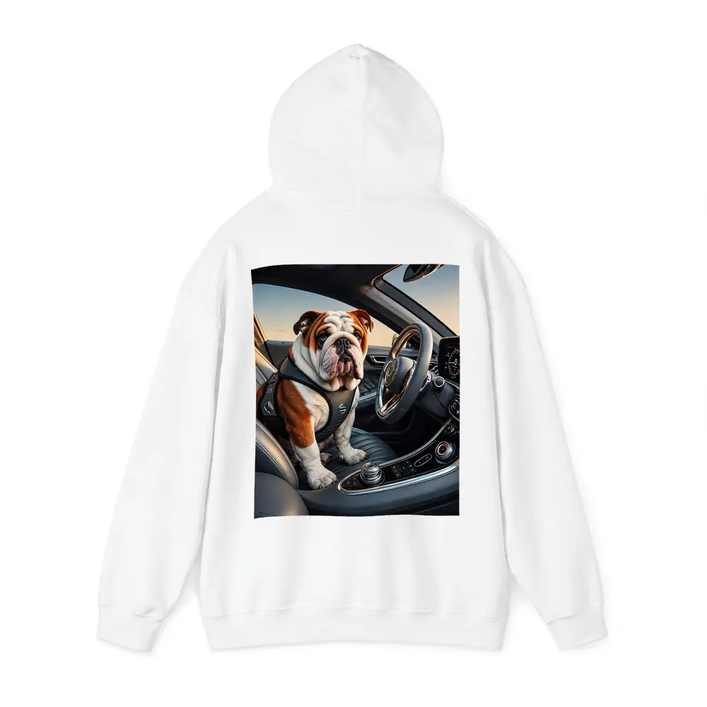 English Bulldog Sitting Inside Luxury Car – Hoodies