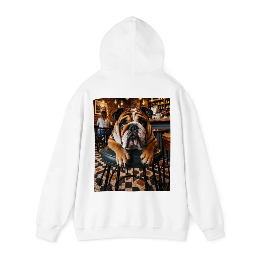 English Bulldog Relaxing In Cozy Cafe Bar – Hoodies