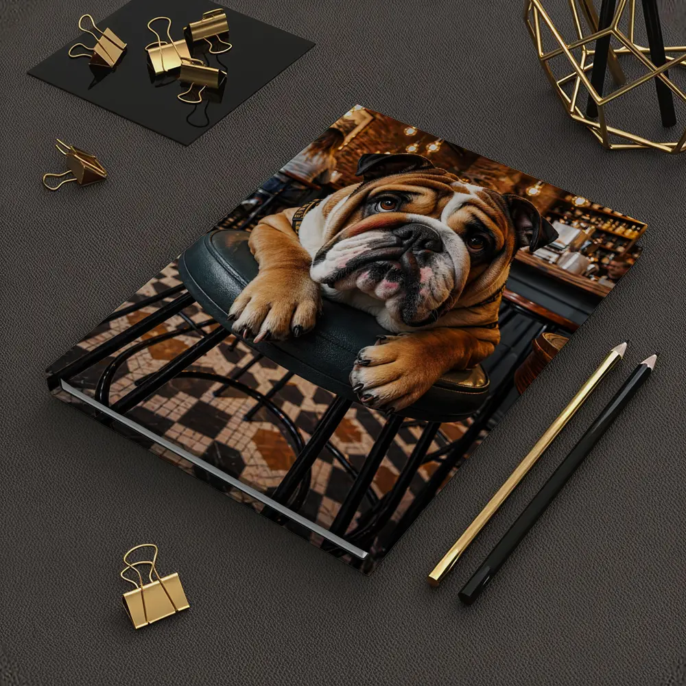 English Bulldog Relaxing In Cozy Cafe Bar – Notebooks