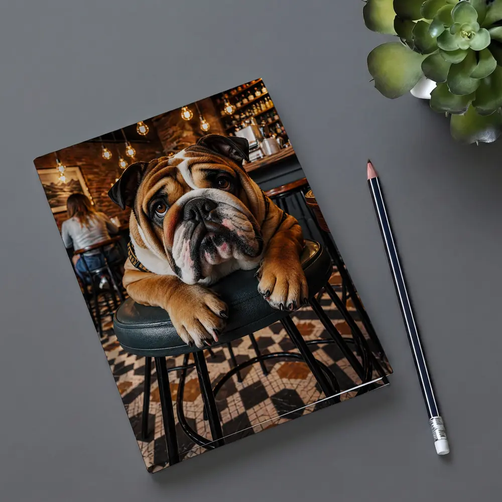 English Bulldog Relaxing In Cozy Cafe Bar – Notebooks