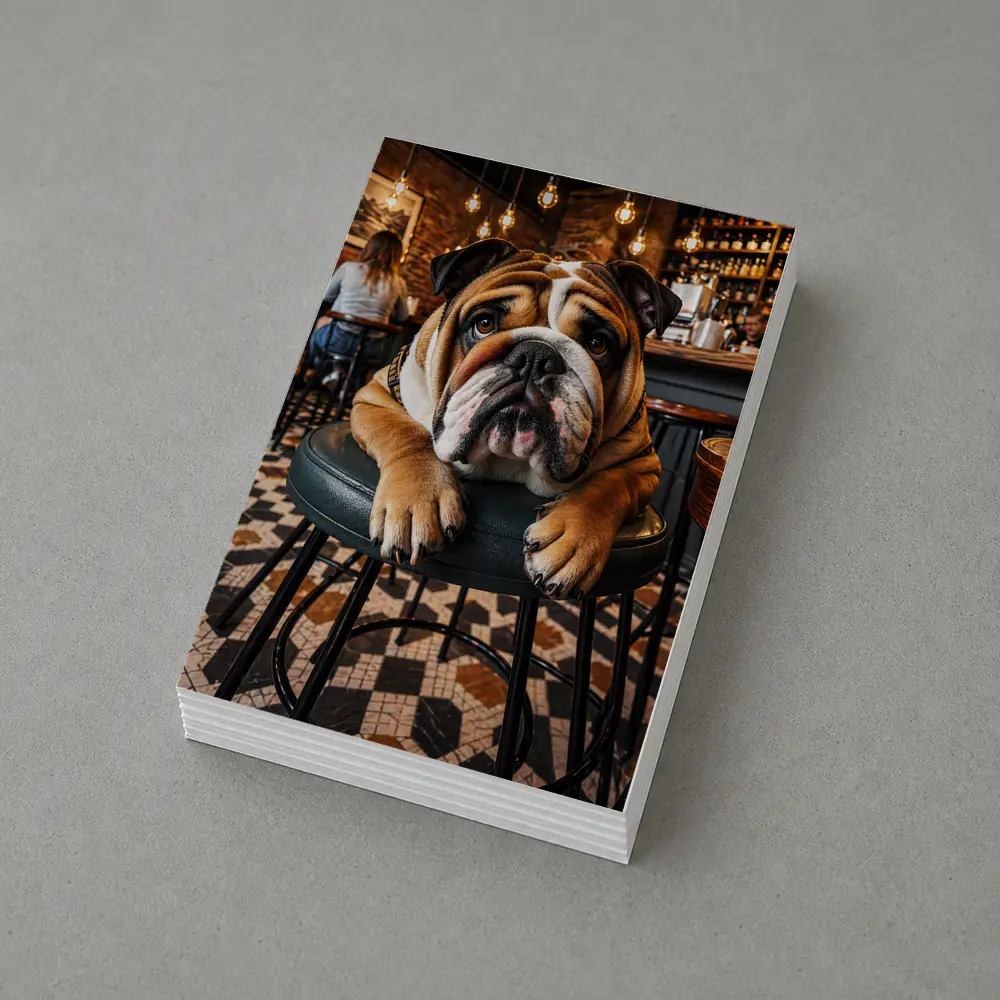 English Bulldog Relaxing In Cozy Cafe Bar – Postcards