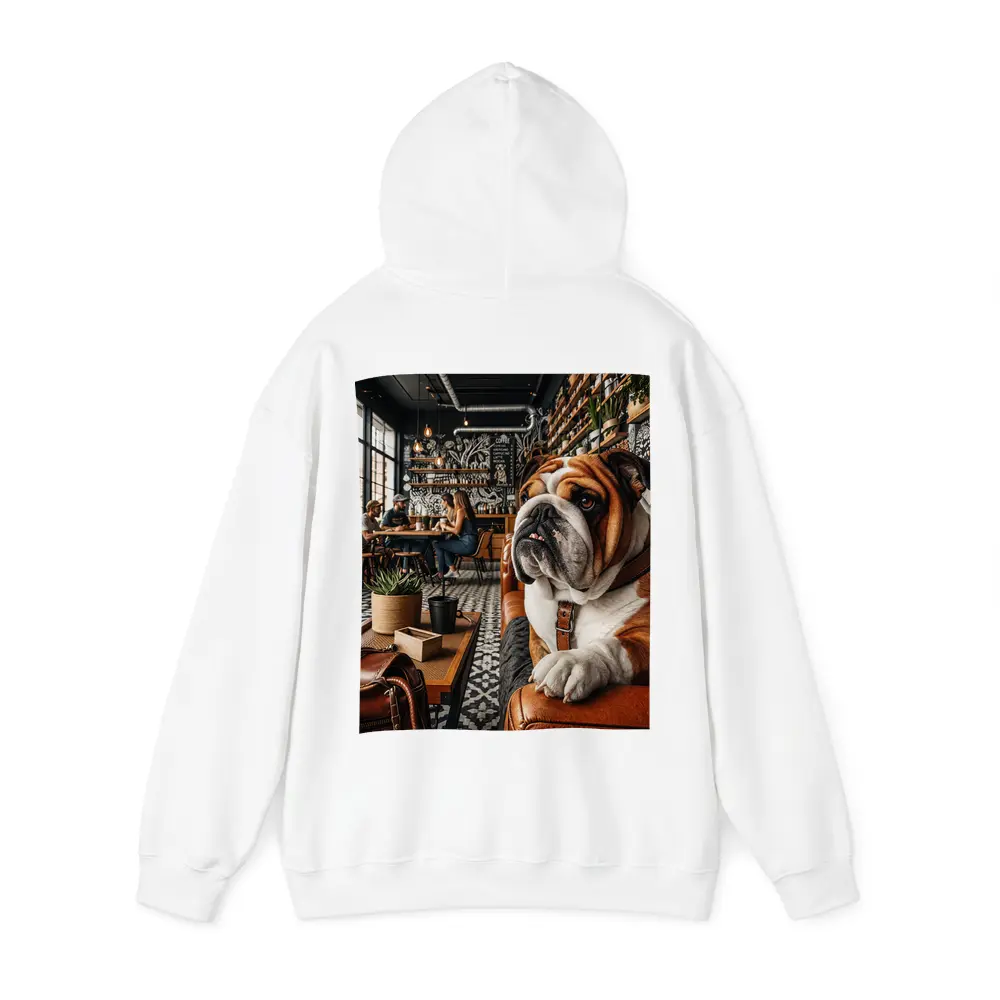 English Bulldog Relaxing Inside Cozy Cafe – Hoodies