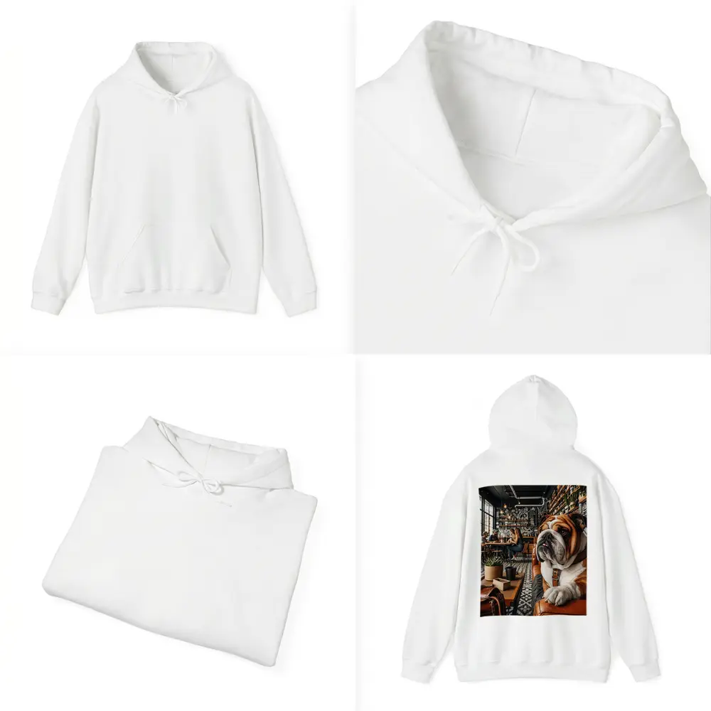 English Bulldog Relaxing Inside Cozy Cafe – Hoodies