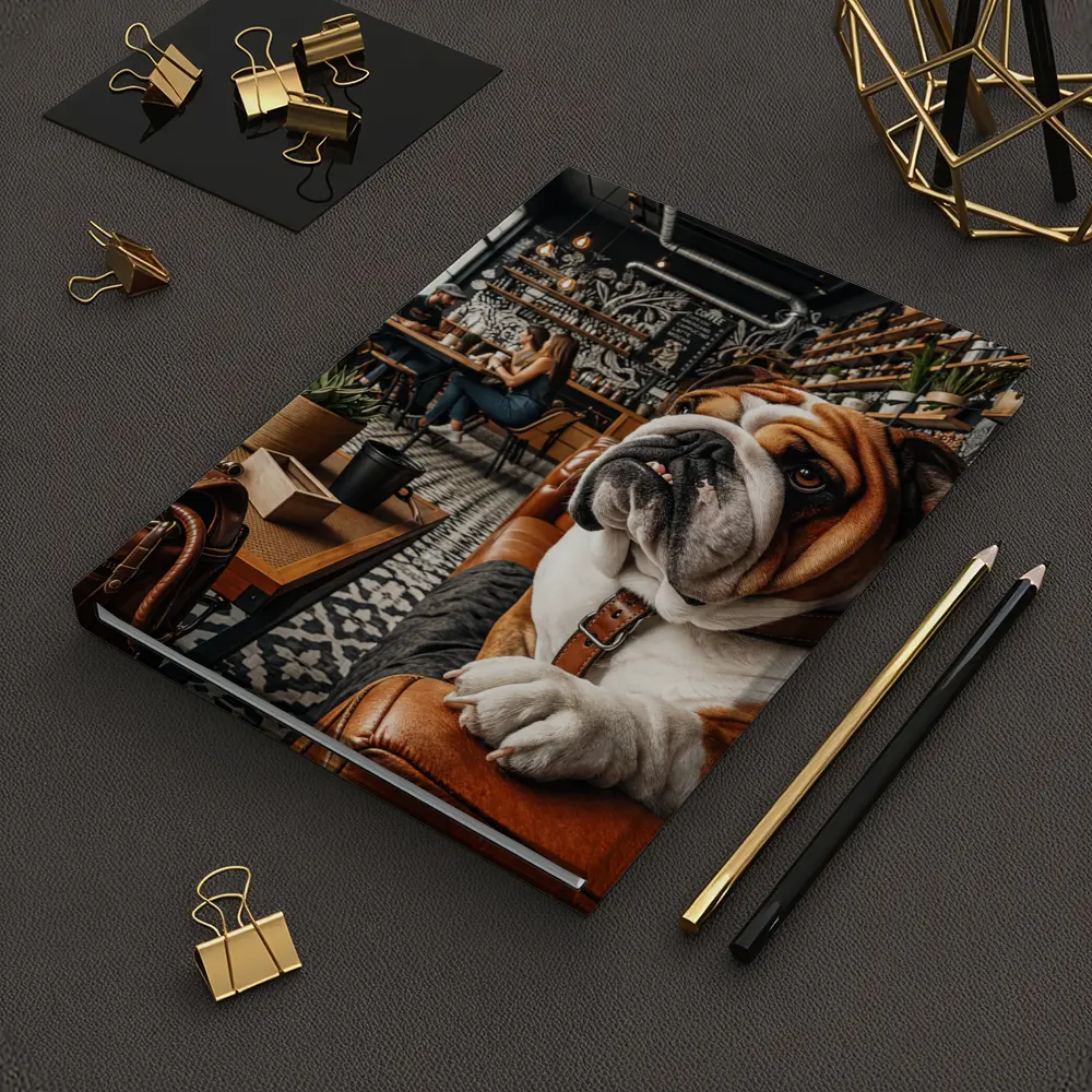 English Bulldog Relaxing Inside Cozy Cafe – Notebooks