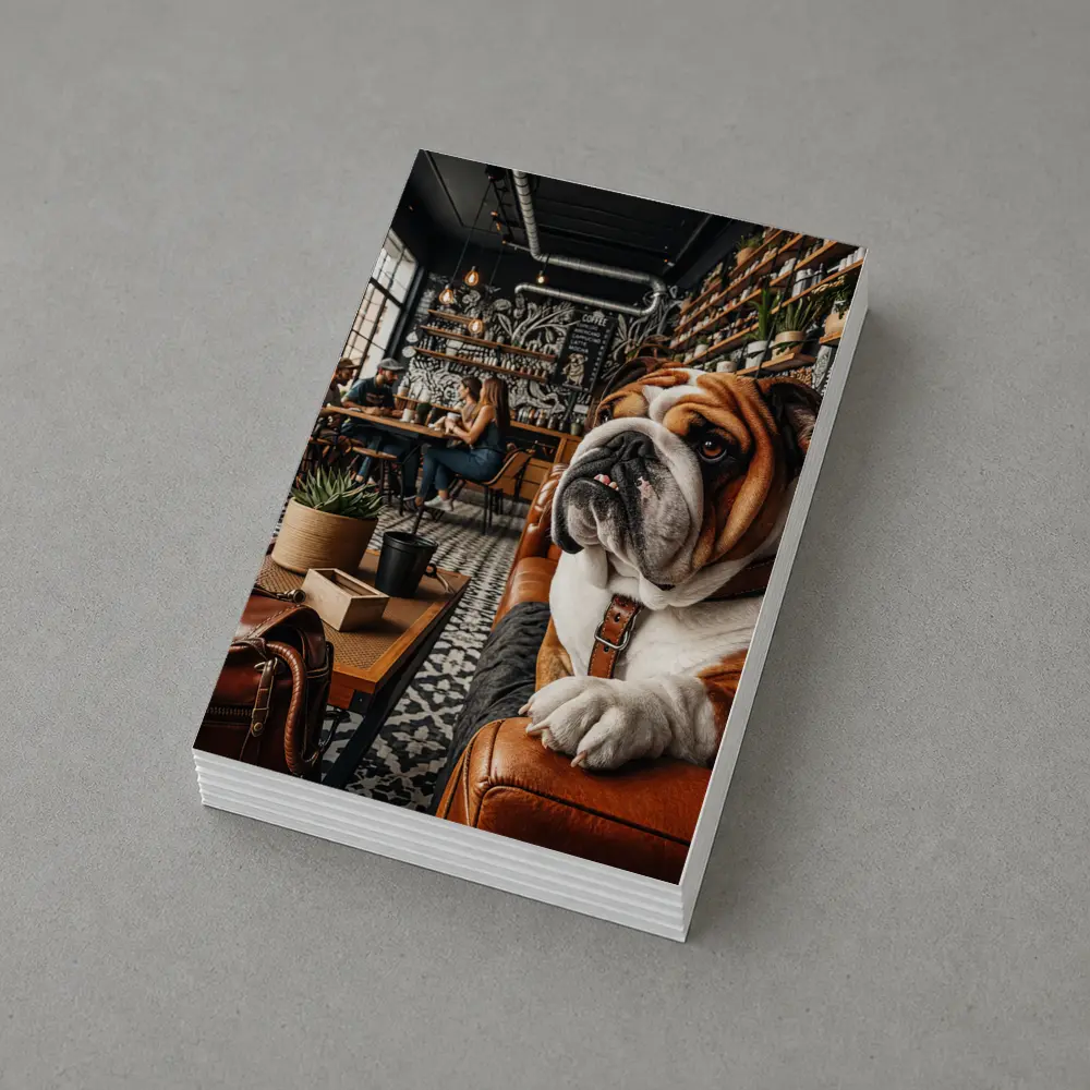 English Bulldog Relaxing Inside Cozy Cafe – Postcards