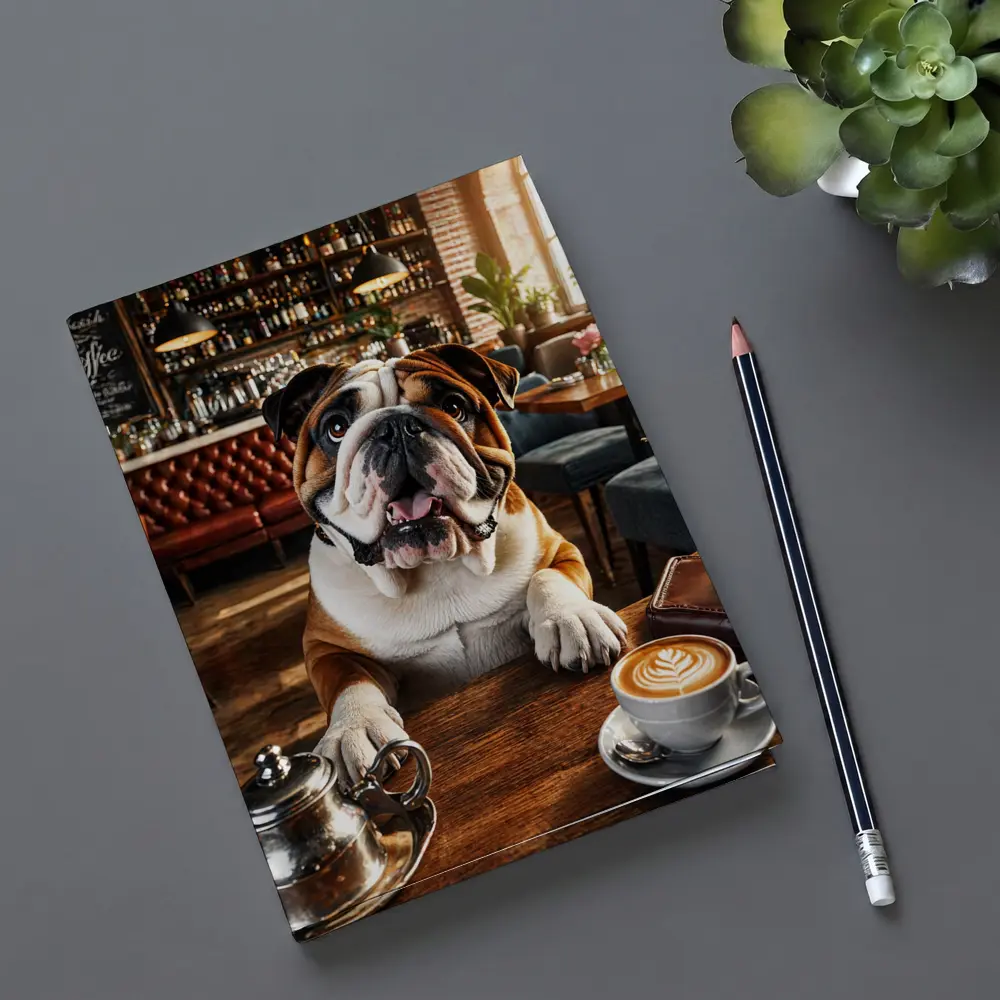 English Bulldog Sitting In Coffee Shop – Notebooks
