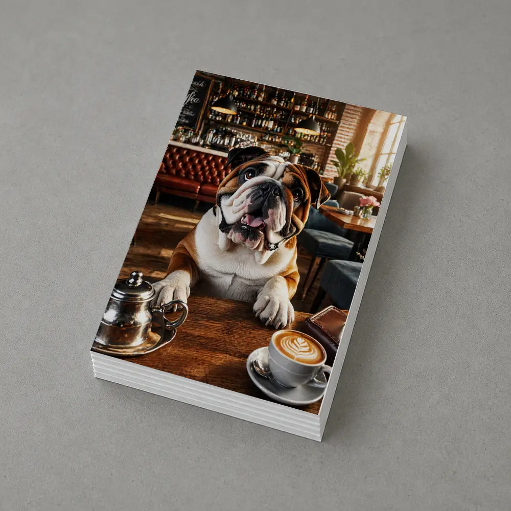 English Bulldog Sitting In Coffee Shop – Postcards