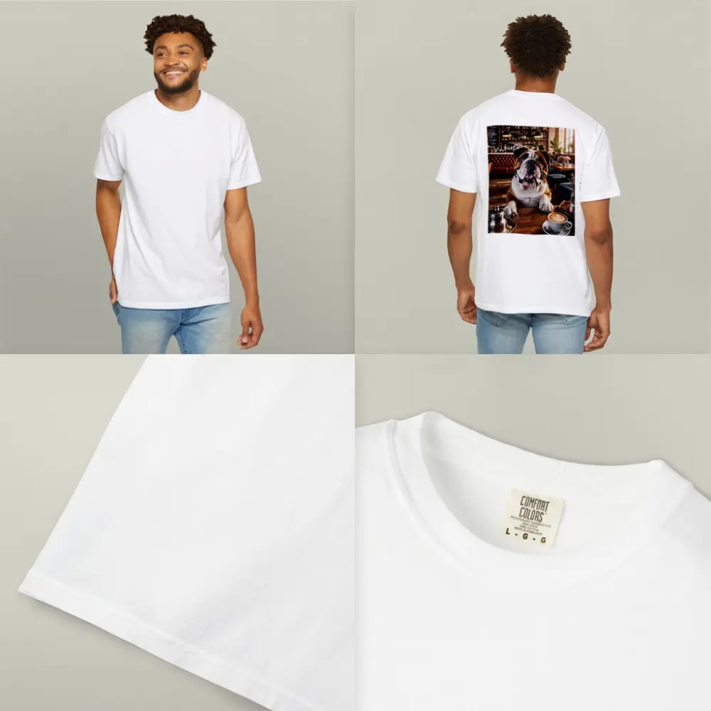 English Bulldog Sitting In Coffee Shop – T-Shirts