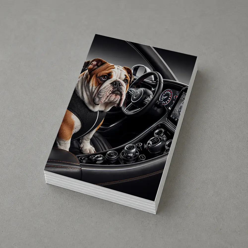 English Bulldog Sitting Inside Luxury Car Interior – Postcards