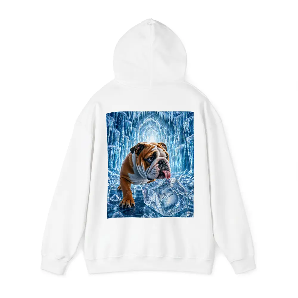 English Bulldog Licking Ice Block Frozen Cave – Hoodies