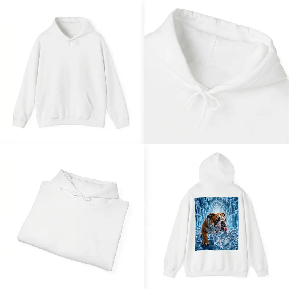 English Bulldog Licking Ice Block Frozen Cave – Hoodies