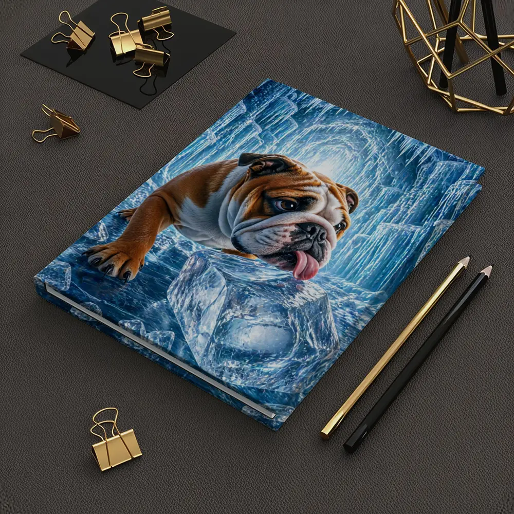 English Bulldog Licking Ice Block Frozen Cave – Notebooks