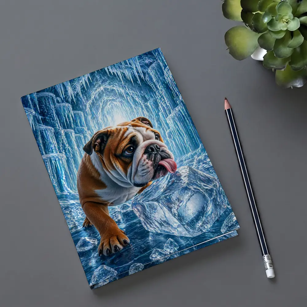 English Bulldog Licking Ice Block Frozen Cave – Notebooks