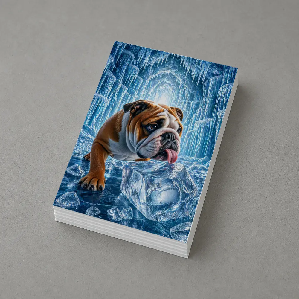 English Bulldog Licking Ice Block Frozen Cave – Postcards