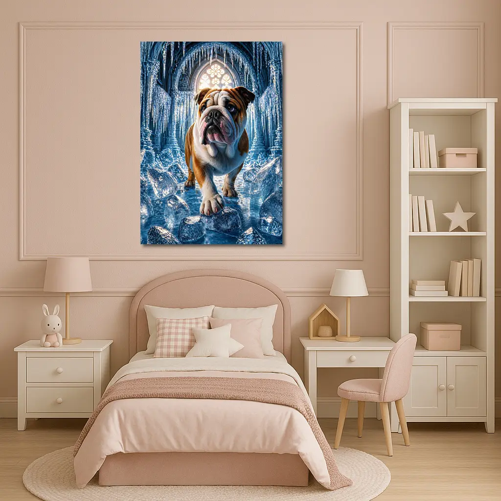 English Bulldog Standing In Icy Cathedral – Wall Art