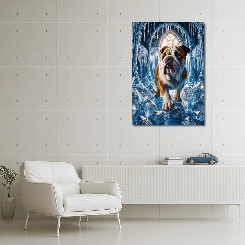 English Bulldog Standing In Icy Cathedral – Wall Art