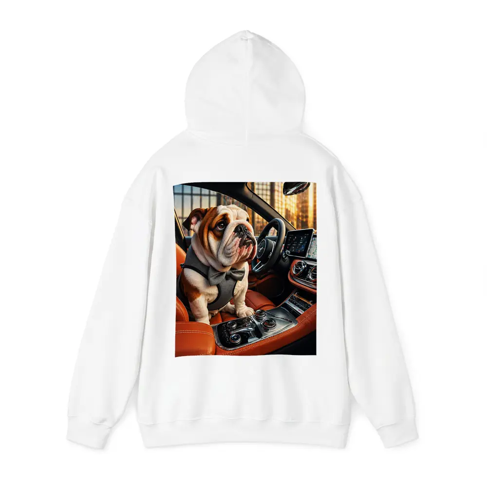 English Bulldog Puppy Sitting Inside Luxury Car – Hoodies