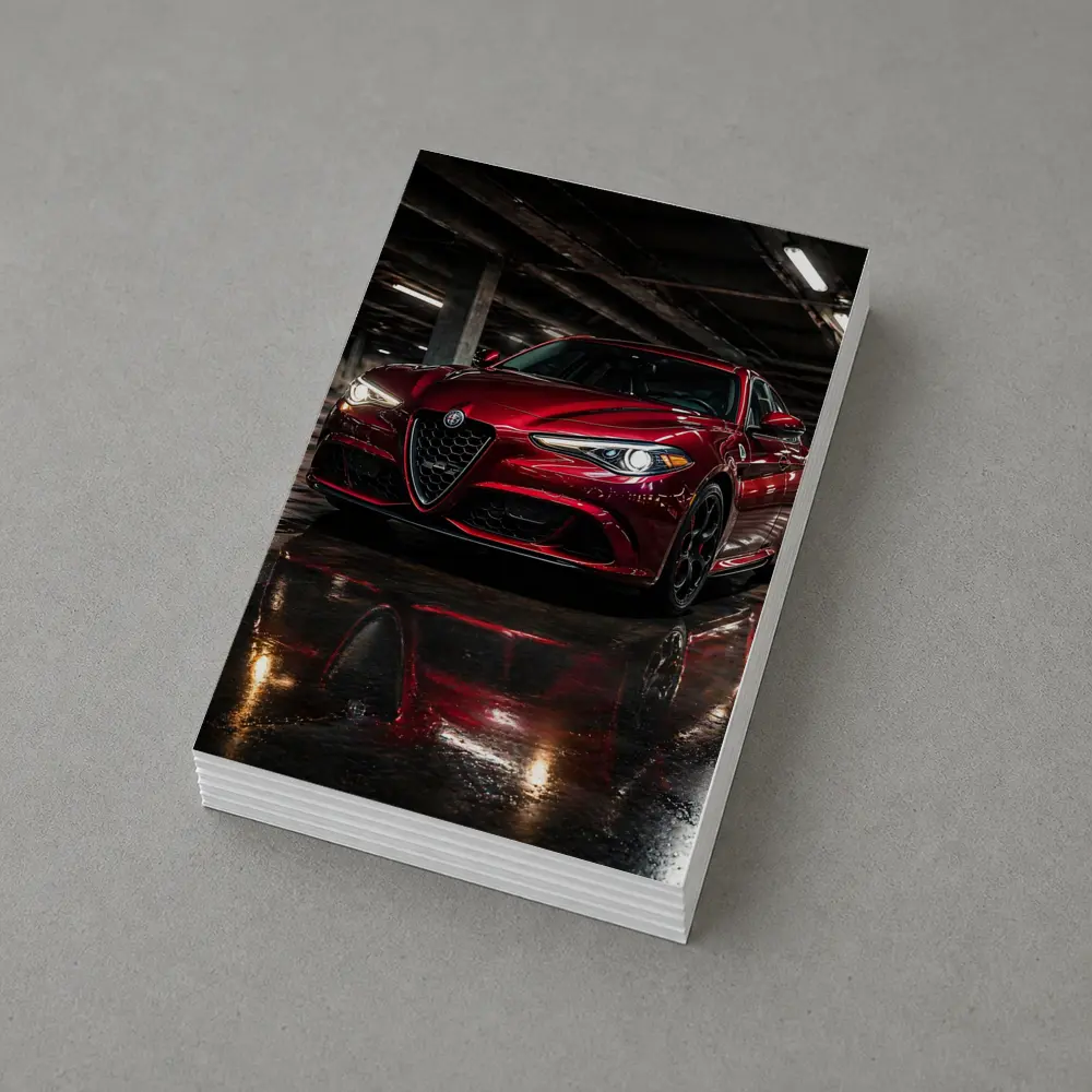 Alfa Romeo Giulia Red Wet Parking Garage – Postcards