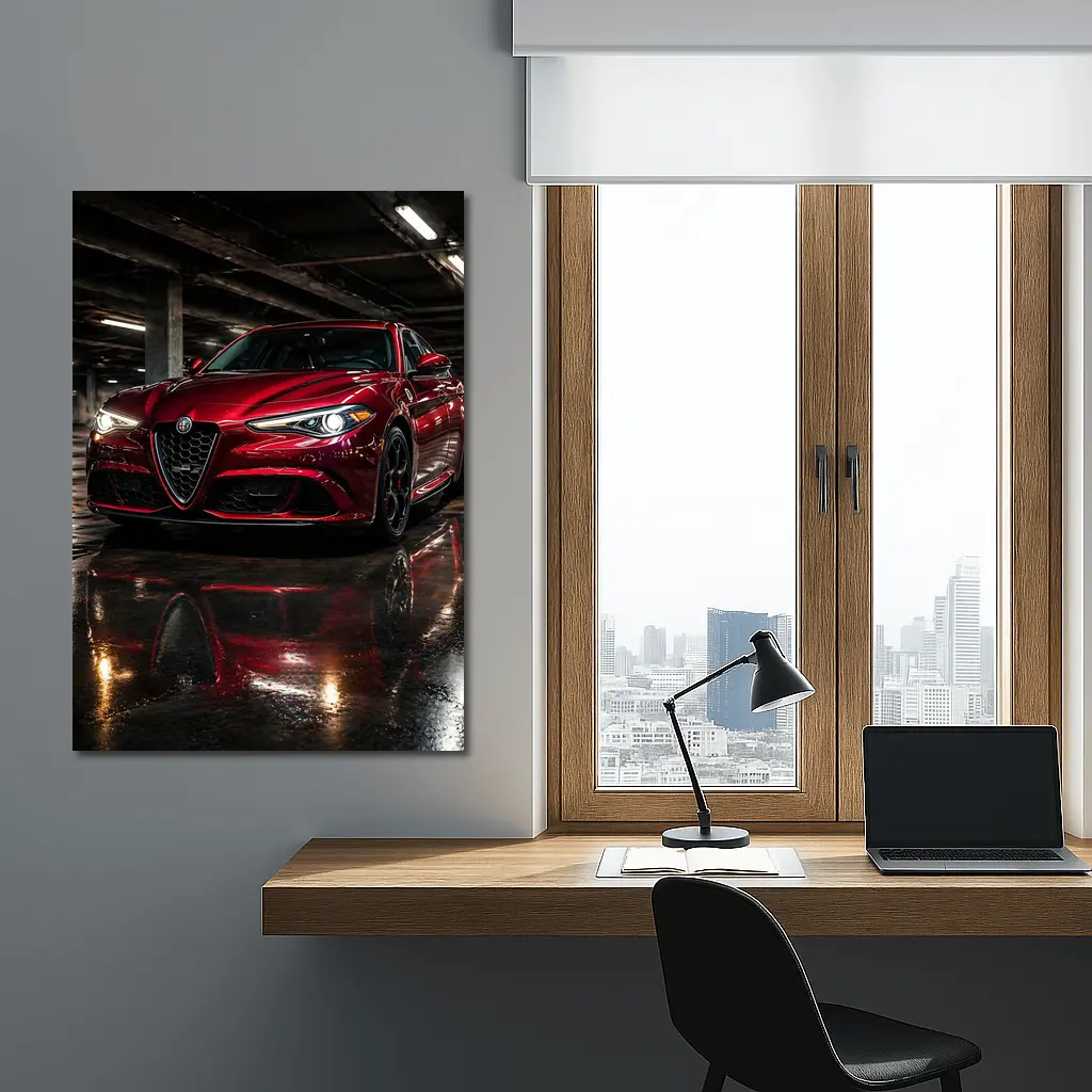Alfa Romeo Giulia Red Wet Parking Garage – Wall Art
