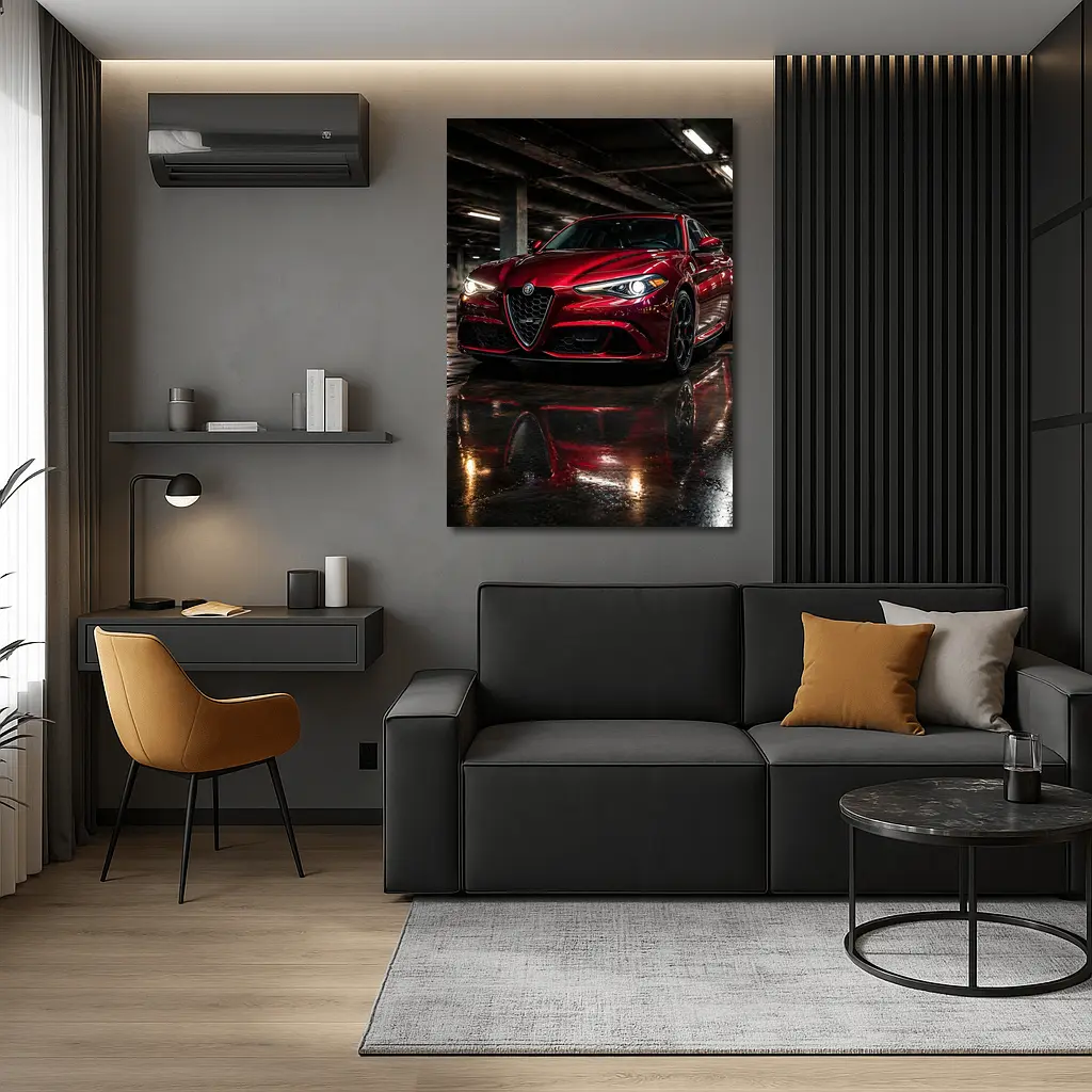 Alfa Romeo Giulia Red Wet Parking Garage – Wall Art