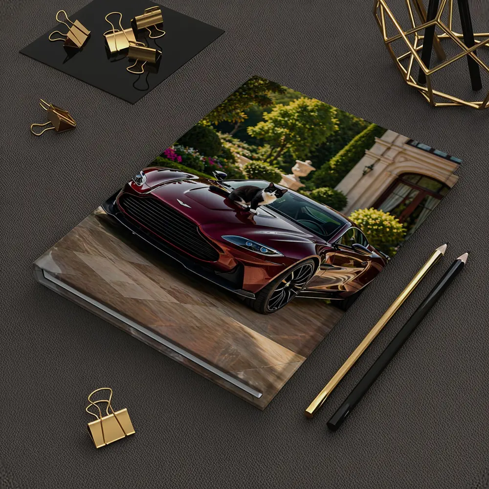 Aston Martin Vantage Tuxedo Cat Mansion Driveway – Notebooks