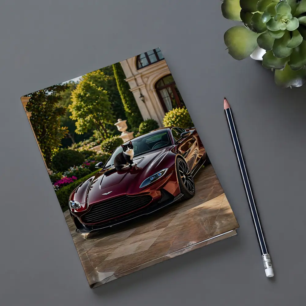 Aston Martin Vantage Tuxedo Cat Mansion Driveway – Notebooks