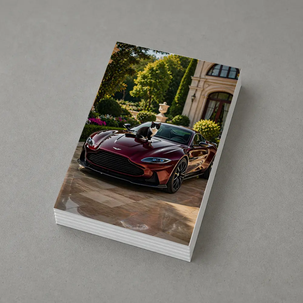 Aston Martin Vantage Tuxedo Cat Mansion Driveway – Postcards