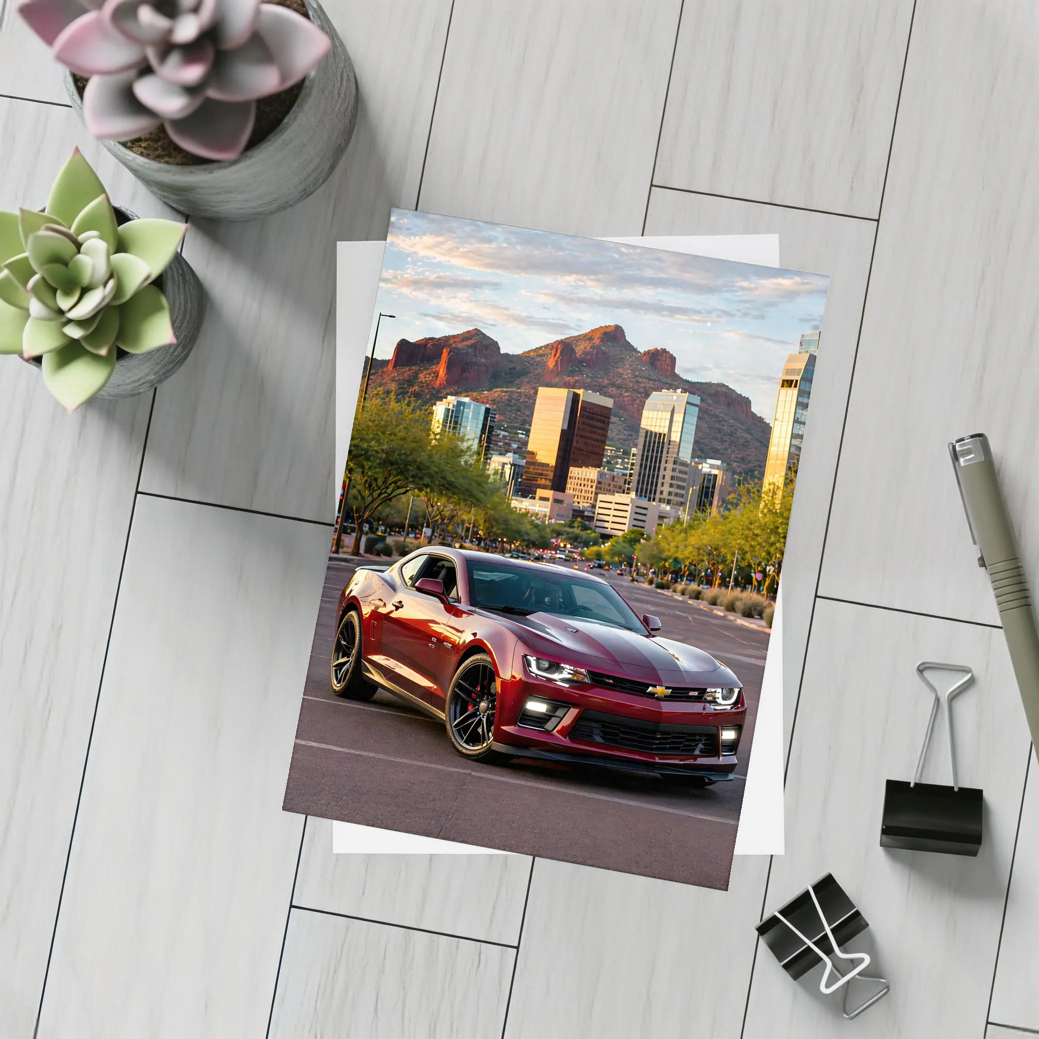 Chevrolet Camaro SS Phoenix City Skyline – Postcards