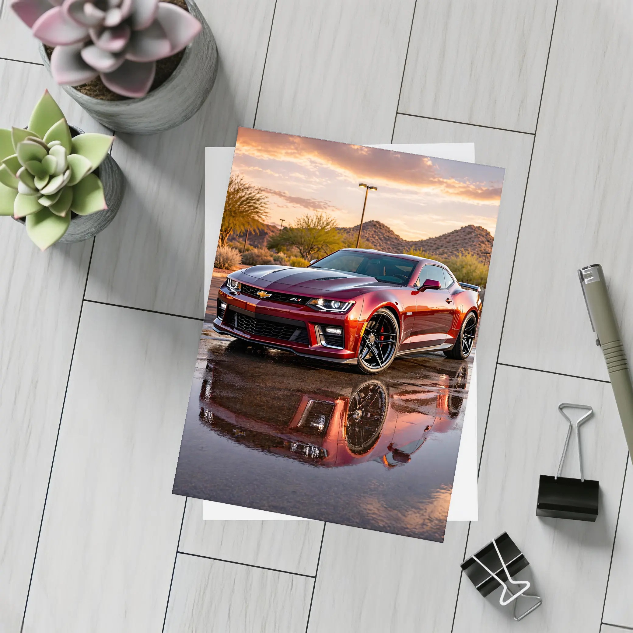 Chevrolet Camaro ZL1 Desert Sunset Reflection – Postcards