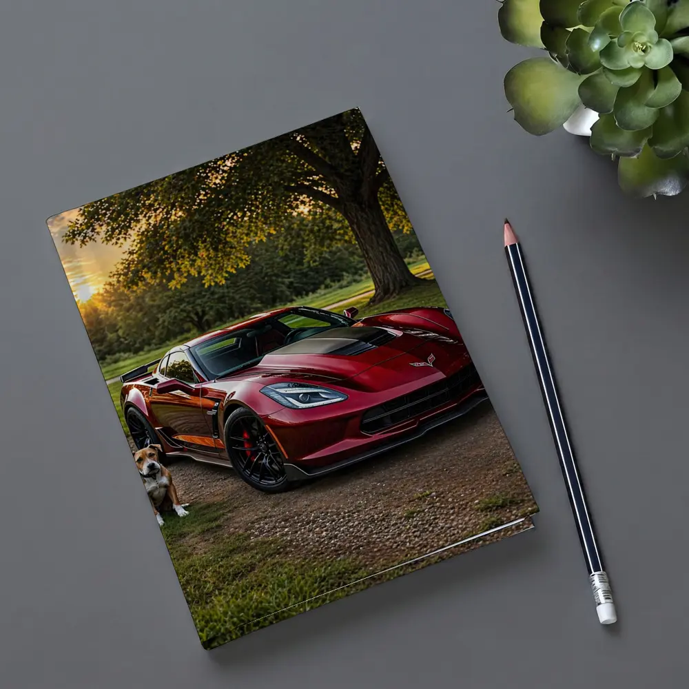 Chevrolet Corvette Red Car Dog Sunset – Notebooks