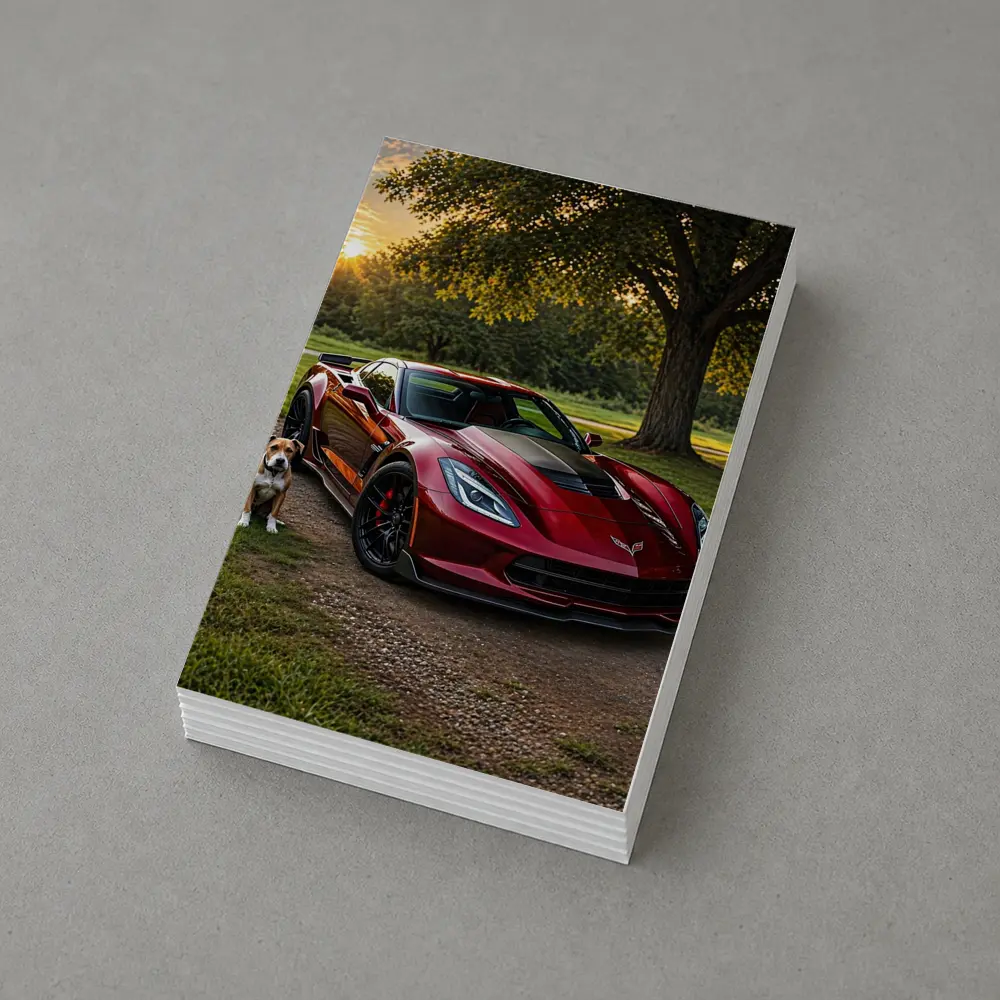 Chevrolet Corvette Red Car Dog Sunset – Postcards