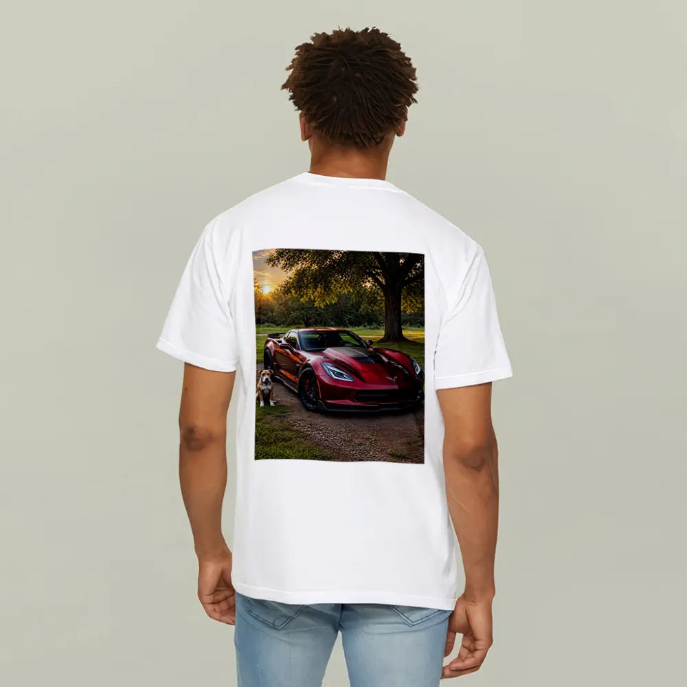 Chevrolet Corvette Red Car Dog Sunset – T-Shirts