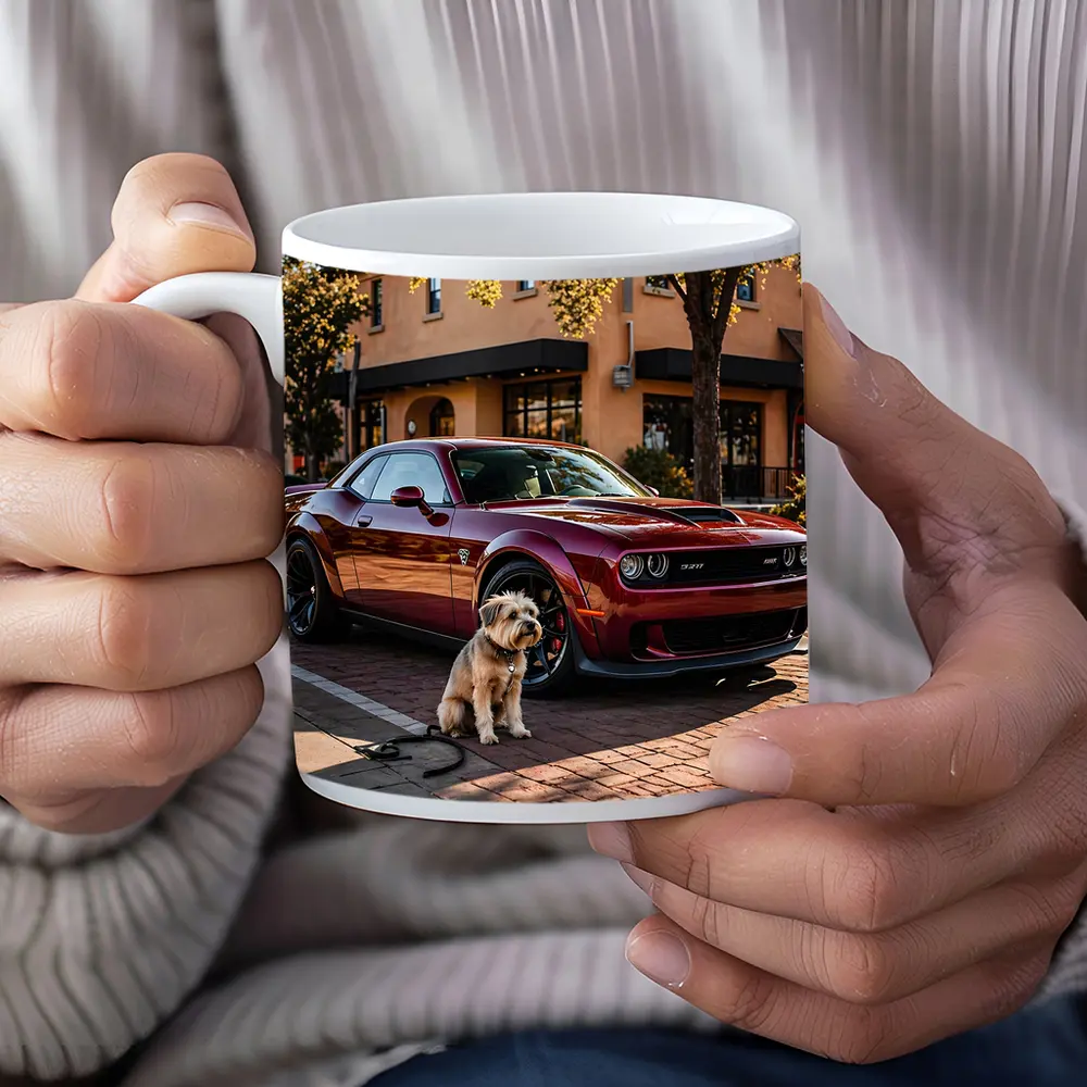 Dodge Challenger SRT Hellcat Red With Dog – Mugs