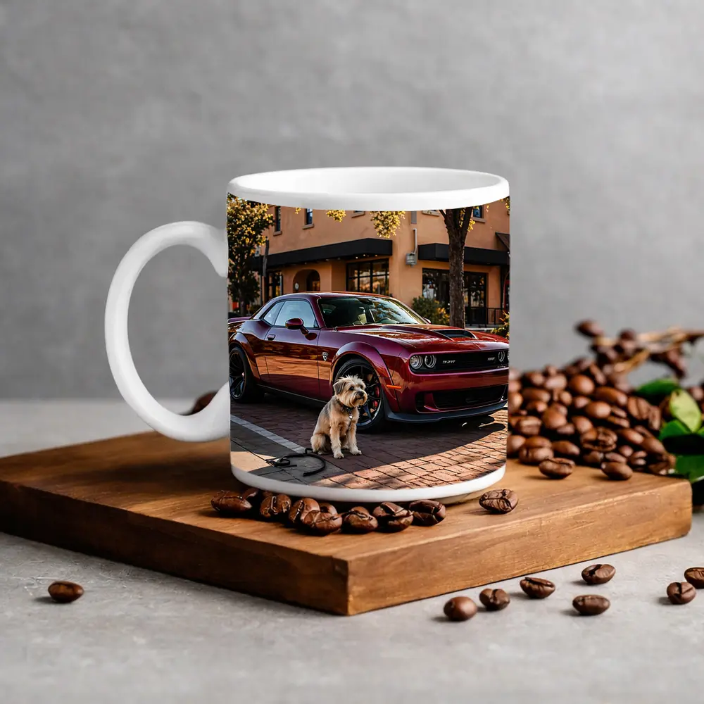 Dodge Challenger SRT Hellcat Red With Dog – Mugs
