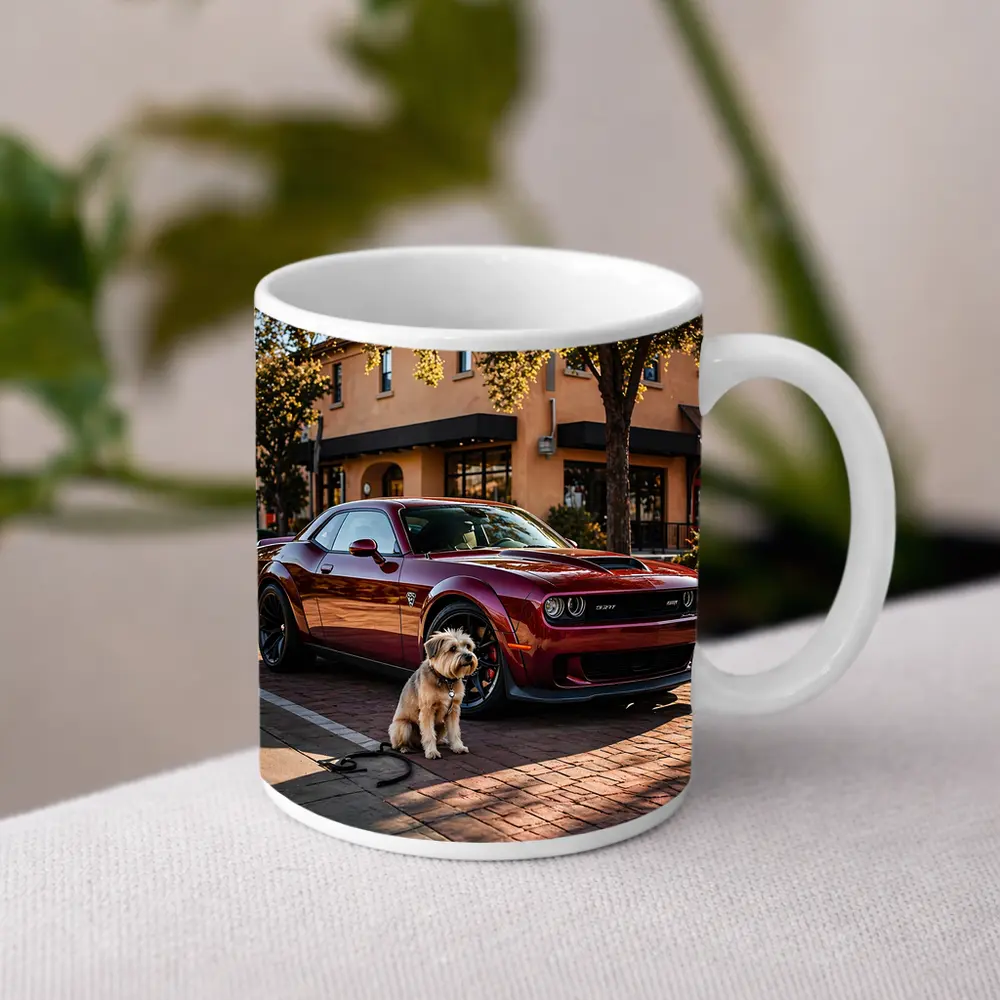 Dodge Challenger SRT Hellcat Red With Dog – Mugs
