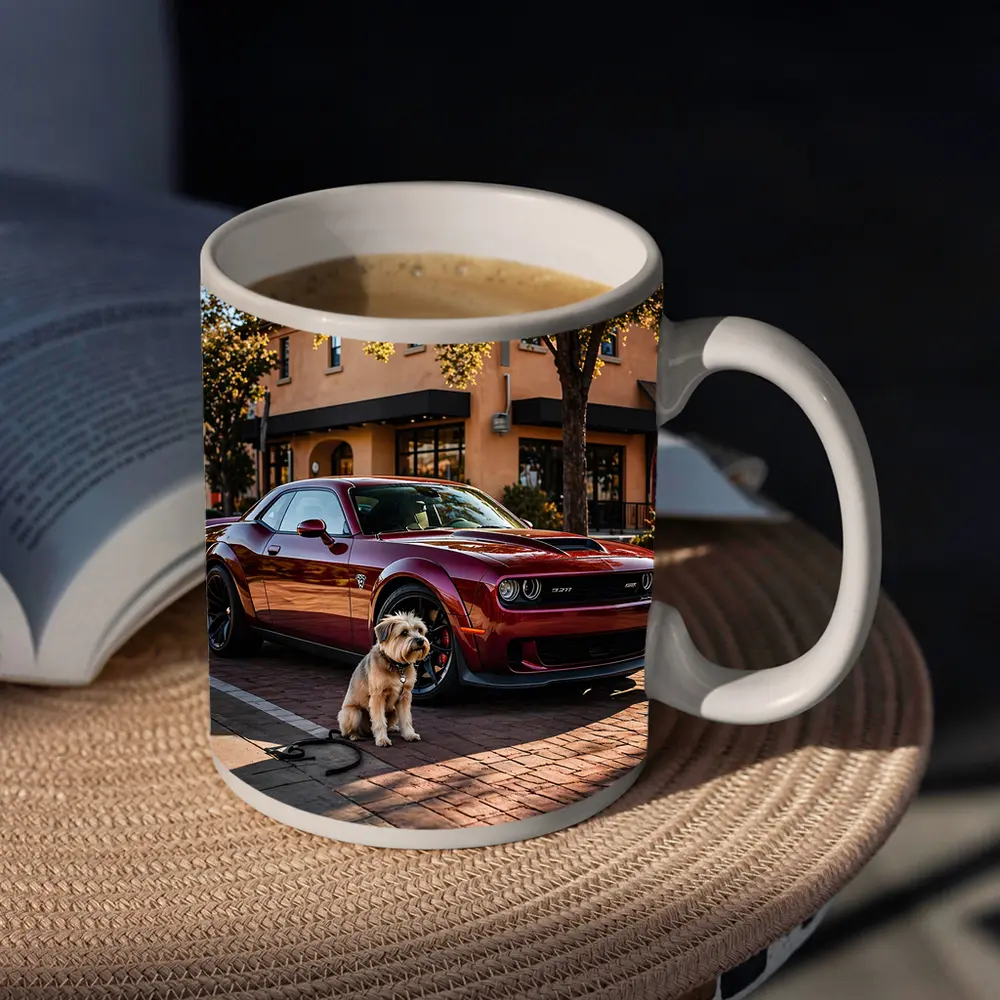 Dodge Challenger SRT Hellcat Red With Dog – Mugs