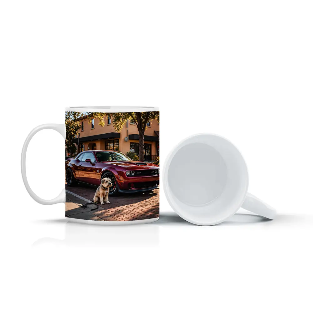 Dodge Challenger SRT Hellcat Red With Dog – Mugs
