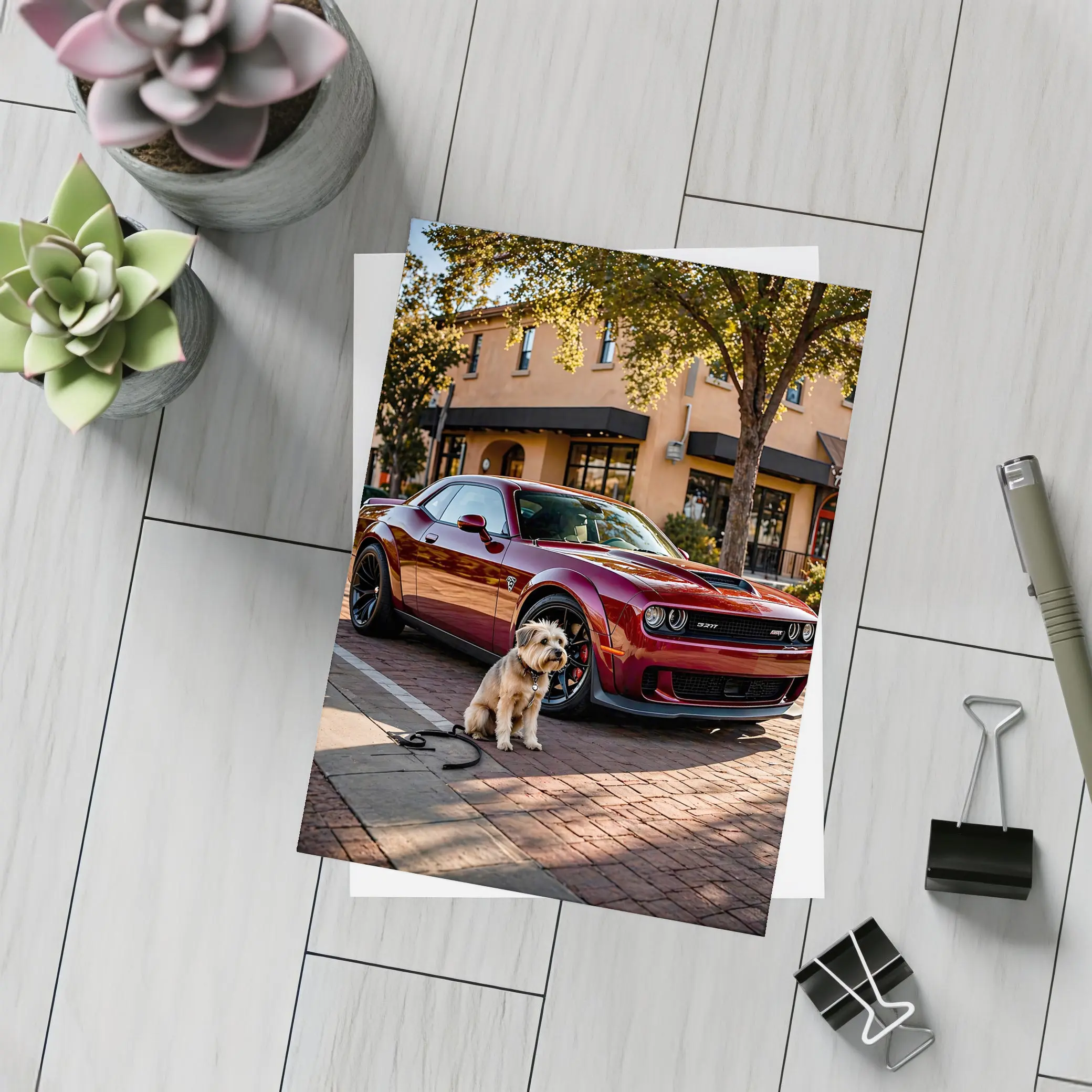 Dodge Challenger SRT Hellcat Red With Dog – Postcards