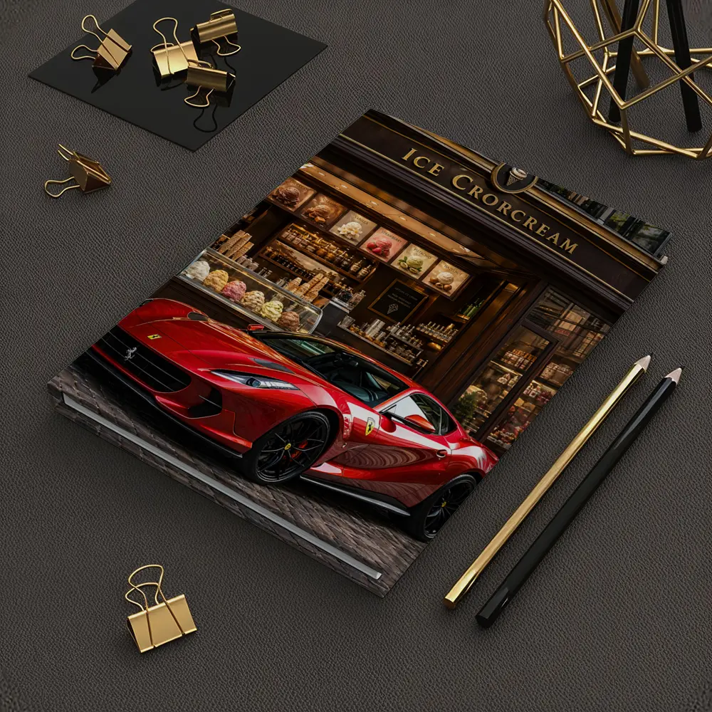 Ferrari 812 Superfast Parked Outside Ice Cream Shop – Notebooks
