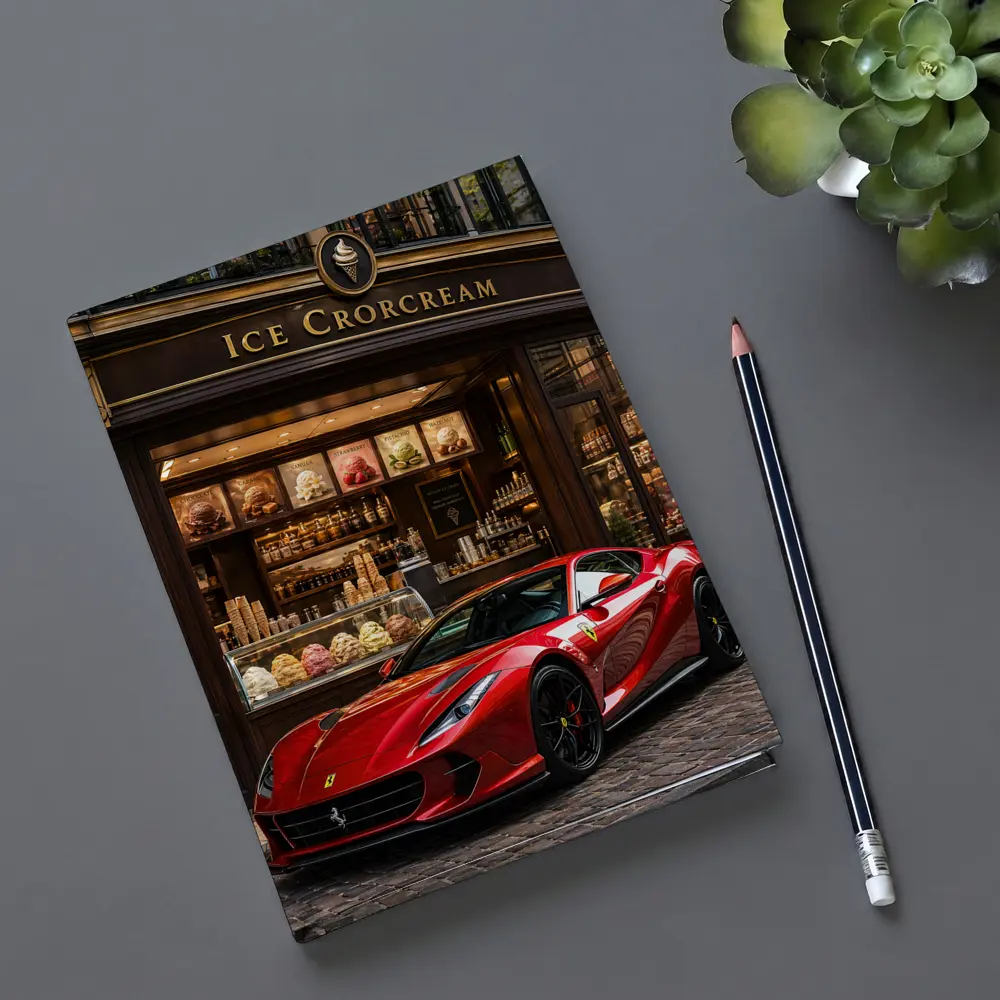 Ferrari 812 Superfast Parked Outside Ice Cream Shop – Notebooks