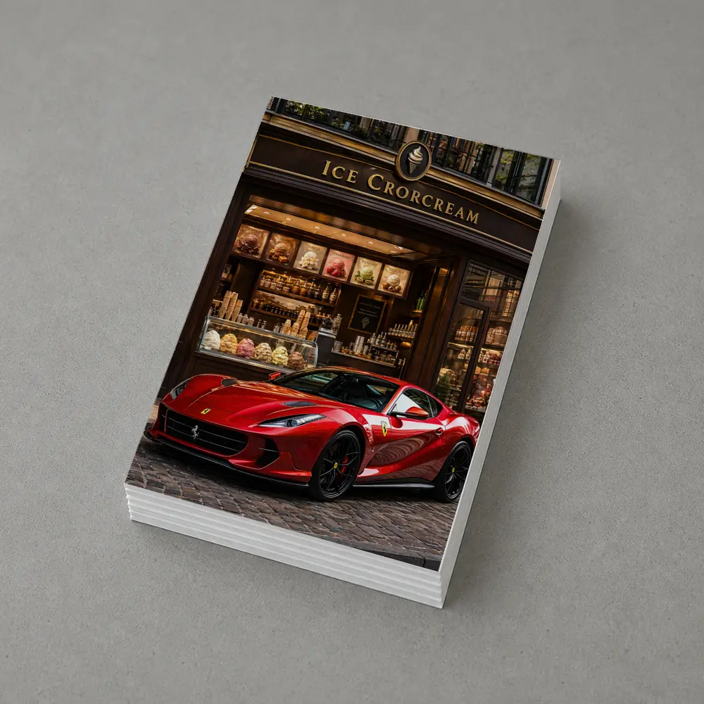 Ferrari 812 Superfast Parked Outside Ice Cream Shop – Postcards