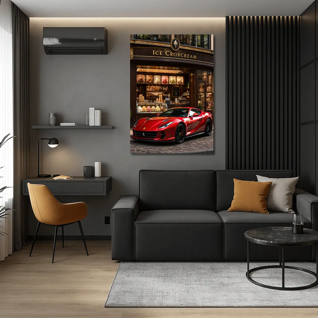 Ferrari 812 Superfast Parked Outside Ice Cream Shop – Wall Art