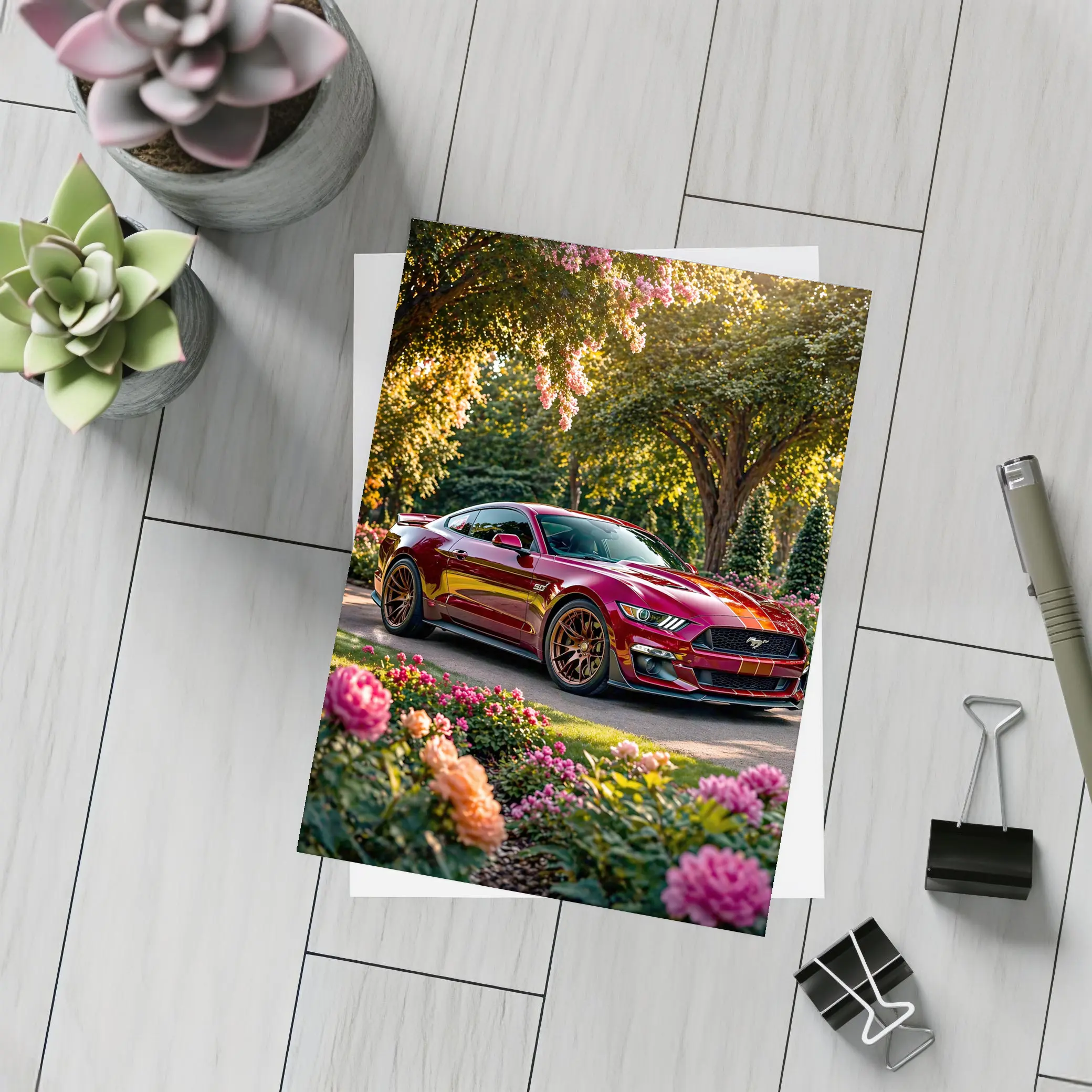 Ford Mustang GT500 Garden Flowers Sunset – Postcards