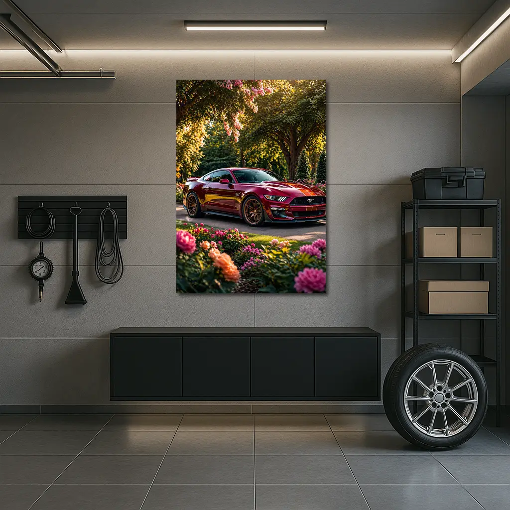 Ford Mustang GT500 Garden Flowers Sunset – Wall Art