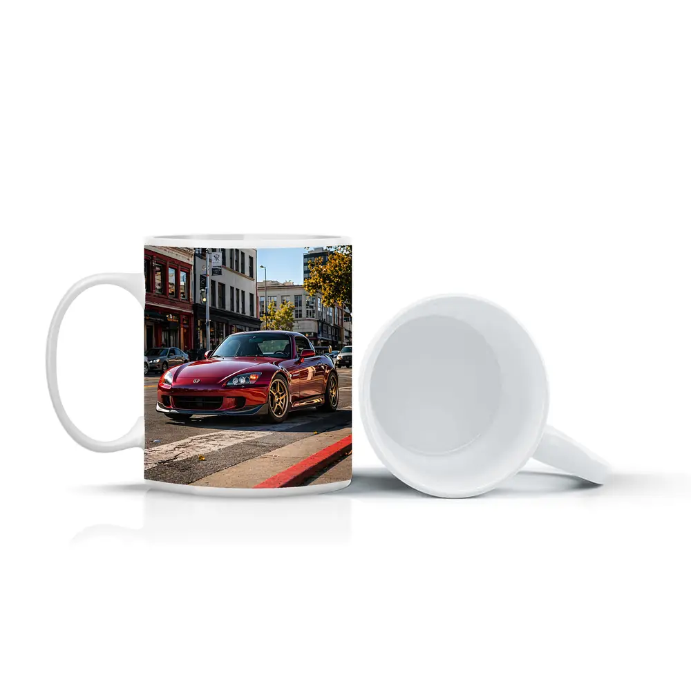 Honda S2000 Burgundy Downtown Street Scene – Mugs